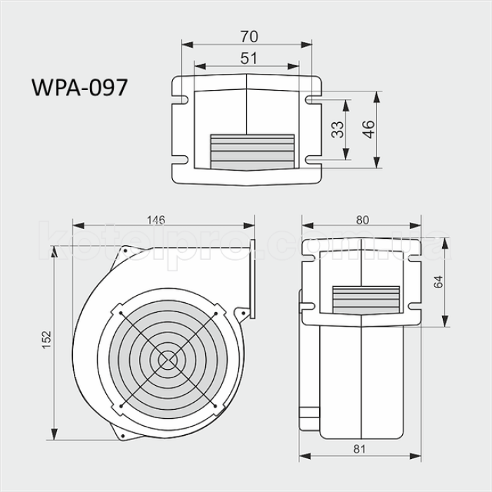 Вентилятор для твердотопливного котла  WPA-097 МplusМ  (100 м3\час)
