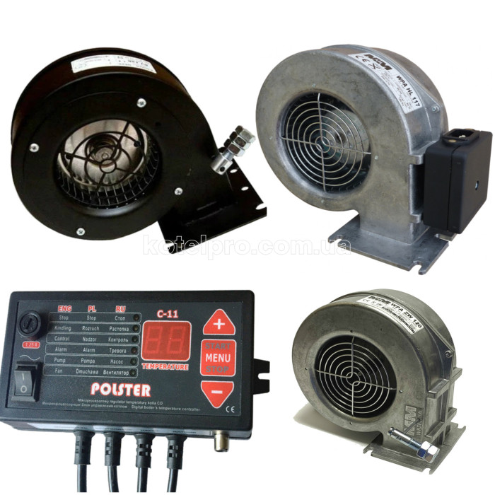 Автоматика Polster c11 для твердопаливного котла + вентилятор