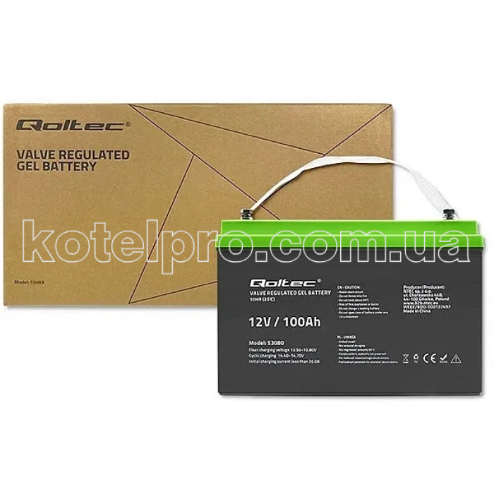 Акумуляторна батарея гелева Qoltec Deep Cycle GEL 12V 100Ah (53080)